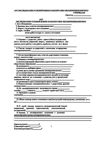 Рекомендации, которые могут быть включены в акт обследования семьи