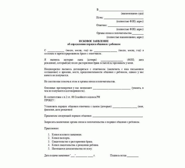 Комментарий к образцу иска