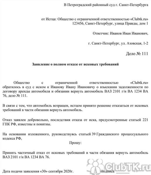 Правовые основы отказа от иска