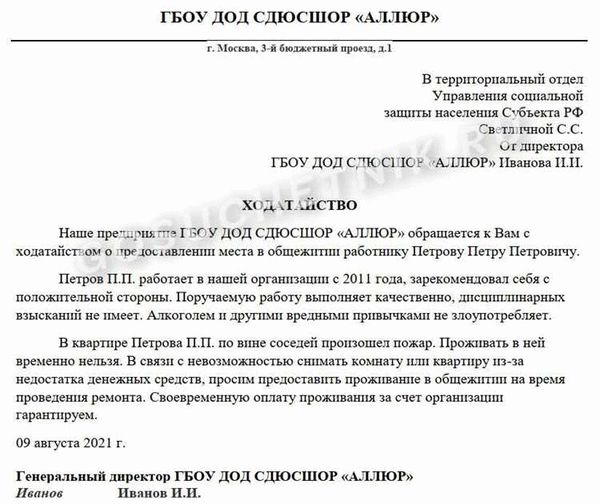 Оформление ходатайства: образец заполнения