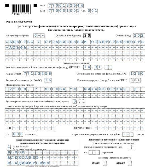 Лист B: Ключевые элементы промежуточного ликвидационного баланса
