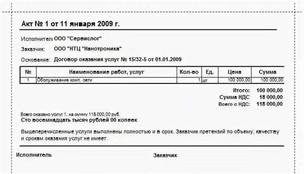 Пример заполнения бланка акта об оказании транспортных услуг