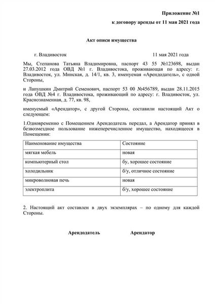 Кто должен составлять опись при сдаче квартиры?