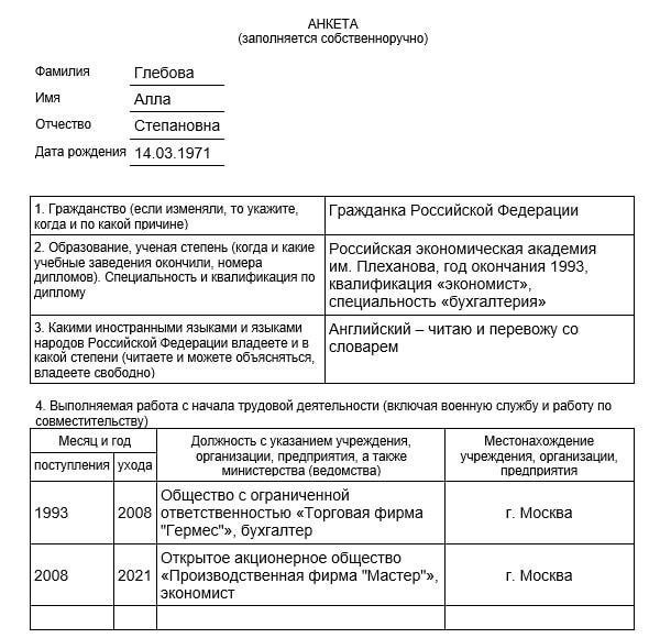 Понимание основных элементов анкеты соискателя