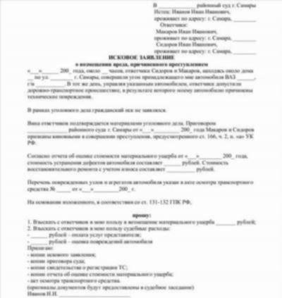 Содержание и структура измененного искового заявления
