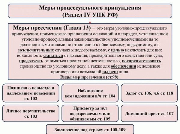 Виды мер пресечения по ст. 100 УПК РФ