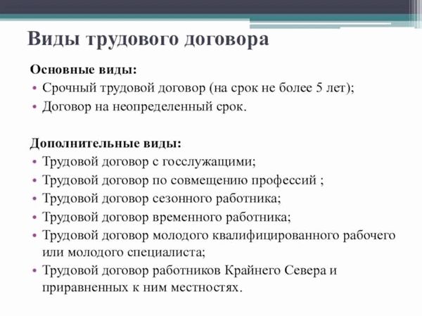 Виды трудовых договоров