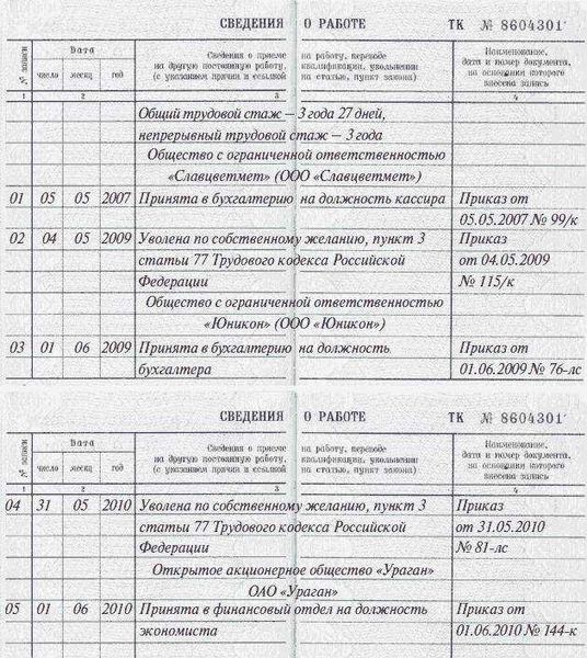 Какие данные можно включить в трудовую книжку?