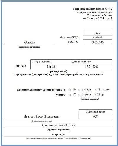 Выбор правильной формы приказа об увольнении сотрудника