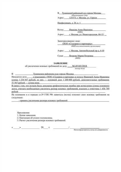 Общая информация о дополнении к иску