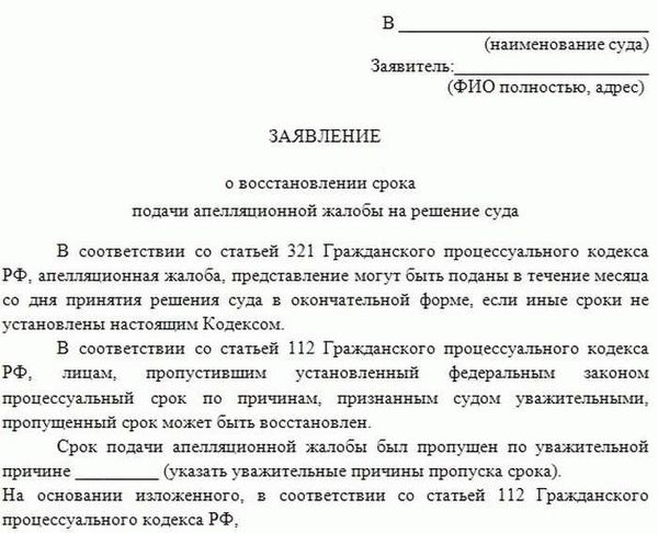 Срок подачи апелляционной жалобы